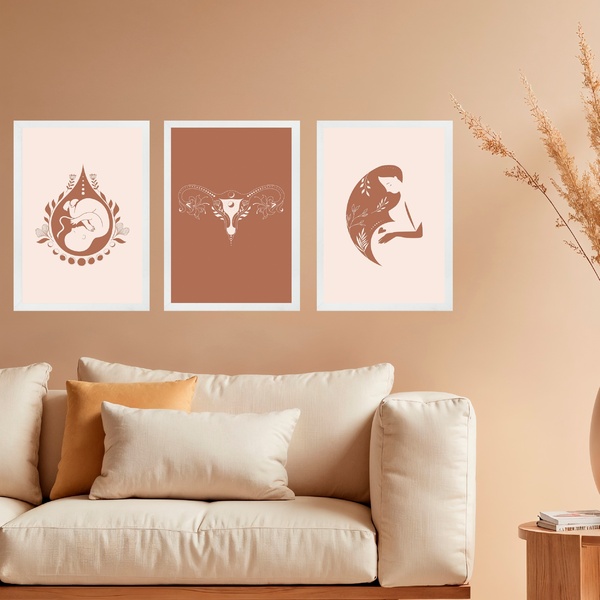 Kit 3 Quadros Ginecologia Maternidade Útero 24x18cm - Com Vid