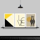 Kit 3 Quadros Girafas Love Geométrico 33x24cm - Com Vidro Mol