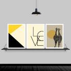 Kit 3 Quadros Girafas Love Geométrico 33x24cm Moldura:madeira