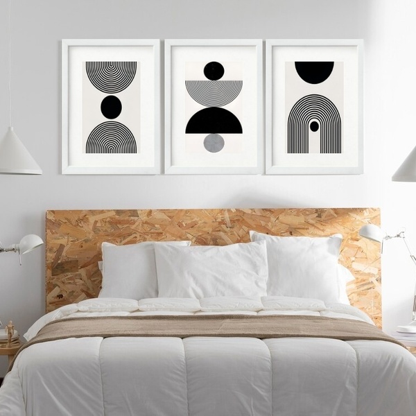 Kit 3 Quadros Grandes Abstratos Circulos Pretos 60x48cm Moldu