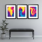 Kit 3 Quadros Grandes Abstratos Cores Quentes Waves 60x48cm M
