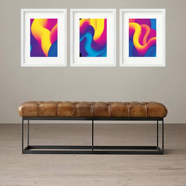 Kit 3 Quadros Grandes Abstratos Cores Quentes Waves 60x48cm M