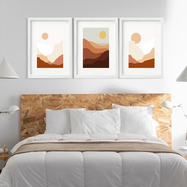 Kit 3 Quadros Grandes Abstratos Deserto 60x48cm Moldura Preta