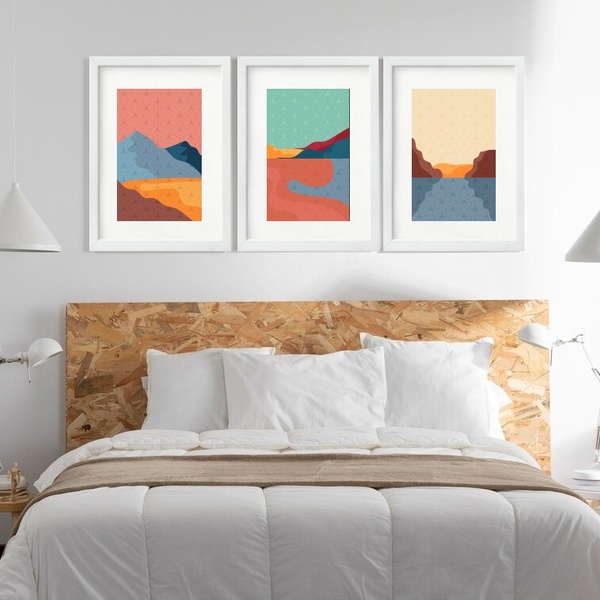 Kit 3 Quadros Grandes Abstratos Paisagens 60x48cm Moldura Pre