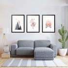 Kit 3 Quadros Grandes Abstratos Triangulos 60x48cm Moldura Pr