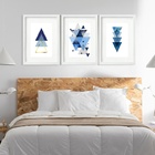 Kit 3 Quadros Grandes Abstratos Triangulos Azuis 60x48cm Mold