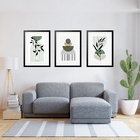 Kit 3 Quadros Grandes Abstratos Verde Folhagens 60x48cm Moldu