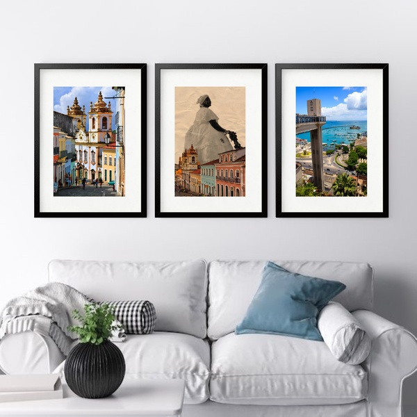 Kit 3 Quadros Grandes Bahia - 60x48cm Moldura Preta