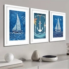 Kit 3 Quadros Grandes Barquinhos 60x48cm Moldura Branca