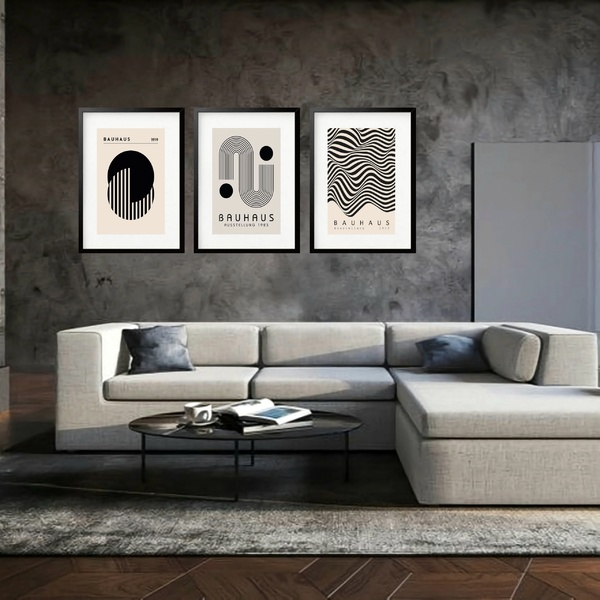 Kit 3 Quadros Grandes Bauhaus Ausstellung Collection 60x48cm