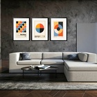 Kit 3 Quadros Grandes Bauhaus Circles Collection 60x48cm Mold