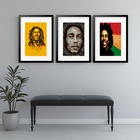 Kit 3 Quadros Grandes Bob Marley - 60x48cm Moldura Preta