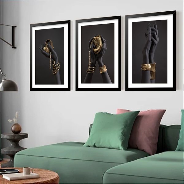 Kit 3 Quadros Grandes Braceletes 60x48cm Moldura Branca