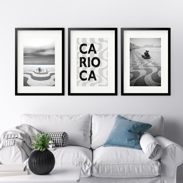 Kit 3 Quadros Grandes Carioca - 60x48cm Moldura Branca