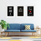 Kit 3 Quadros Grandes Coffee And Faith 60x48cm Moldura Branca
