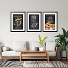 Kit 3 Quadros Grandes Cozinha Café 60x48cm Moldura Preta