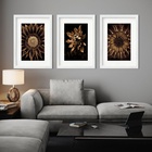 Kit 3 Quadros Grandes Dalia Dourada - 60x48cm Moldura Preta
