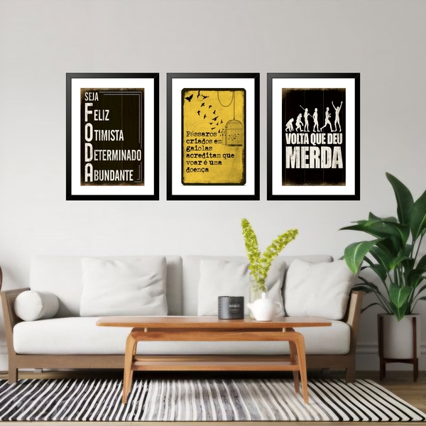 Kit 3 Quadros Grandes Duas Personalidades 60x48cm Moldura Pre