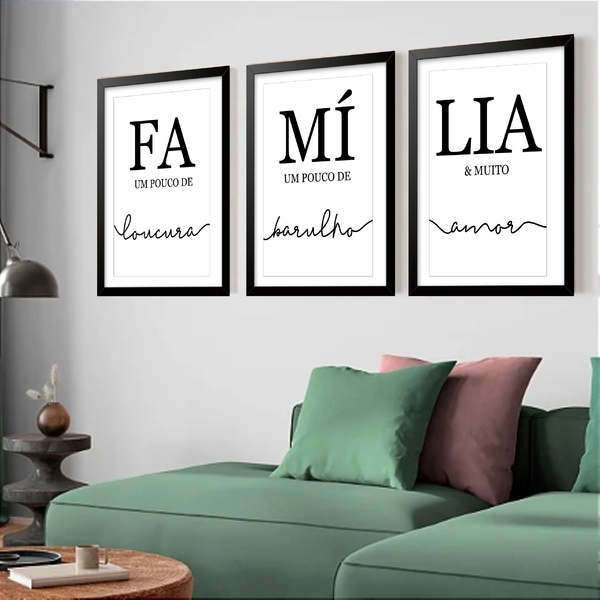 Kit 3 Quadros Grandes Família 60x48cm Moldura Preta