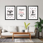 Kit 3 Quadros Grandes Frases Amor 60x48cm Moldura Preta