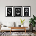Kit 3 Quadros Grandes Frases Café 60x48cm Moldura Preta