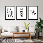Kit 3 Quadros Grandes Frases Moda 60x48cm Moldura Preta