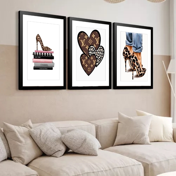 Kit 3 Quadros Grandes Grifes 60x48cm Moldura Branca