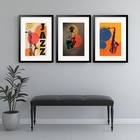 Kit 3 Quadros Grandes Jazz - 60x48cm Moldura Branca