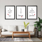 Kit 3 Quadros Grandes Lar Benção Família 60x48cm Moldura Preta