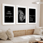 Kit 3 Quadros Grandes Leão Ore Espere Confie 60x48cm Moldura
