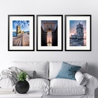 Kit 3 Quadros Grandes Lisboa - 60x48cm Moldura Preta