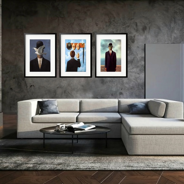 Kit 3 Quadros Grandes Magritte Collection 60x48cm Moldura Bra