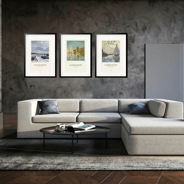 Kit 3 Quadros Grandes Monet Impressionist Collection 60x48cm