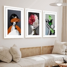 Kit 3 Quadros Grandes Mulheres Surrealismo Plantas 60x48cm Mo