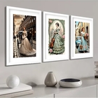 Kit 3 Quadros Grandes Mulheres Vintage 60x48cm Moldura Branca