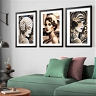 Kit 3 Quadros Grandes Mulheres Vintage 60x48cm Moldura Branca