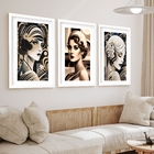 Kit 3 Quadros Grandes Mulheres Vintage 60x48cm Moldura Branca