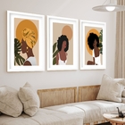 Kit 3 Quadros Grandes Negras Boho 60x48cm Moldura Branca