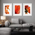 Kit 3 Quadros Grandes Orange - 60x48cm Moldura Branca