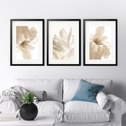 Kit 3 Quadros Grandes Pétalas Flores Beges - 60x48cm Moldura