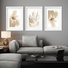 Kit 3 Quadros Grandes Pétalas Flores Beges - 60x48cm Moldura