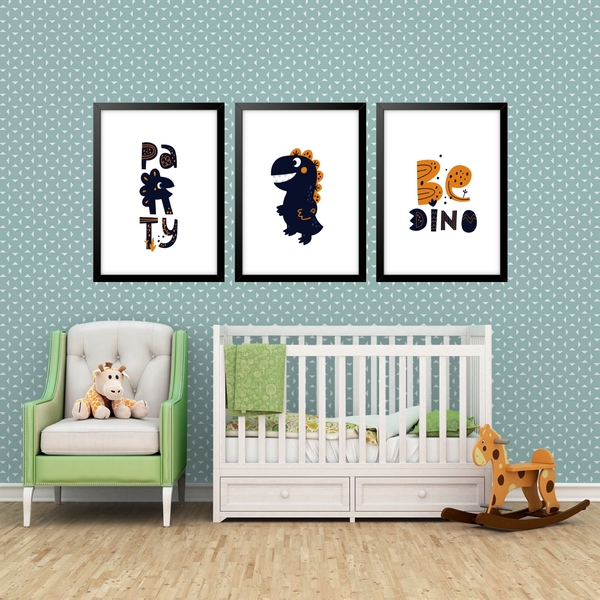 Kit 3 Quadros Grandes Quarto Infantil Be Dino Party 60x48cm M