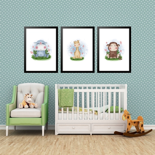 Kit 3 Quadros Grandes Quarto Infantil Filhotinhos I 60x48cm M