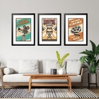 Kit 3 Quadros Grandes Retro Cinema 60x48cm Moldura Branca