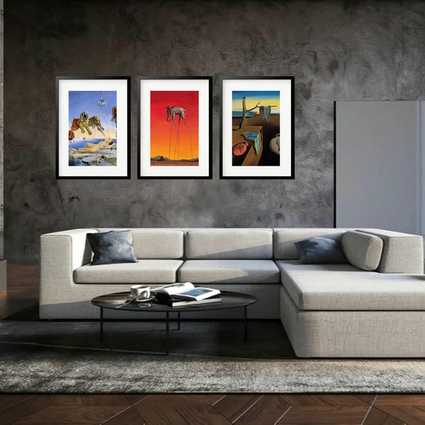 Kit 3 Quadros Grandes Salvador Dalí Collection 60x48cm Moldur