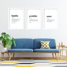Kit 3 Quadros Grandes Significados Família Gratidão Amor 60x4