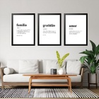 Kit 3 Quadros Grandes Significados Família Gratidão Amor 60x4