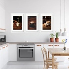 Kit 3 Quadros Grandes Xícaras De Café 60x48cm Moldura Preta