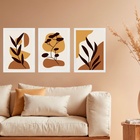 Kit 3 Quadros Gravuras Boho Folhas Marrom 45x34cm - Com Vidro