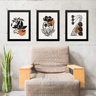 Kit 3 Quadros Gravuras Boho Folhas Preto E Marrom 45x34cm Mol